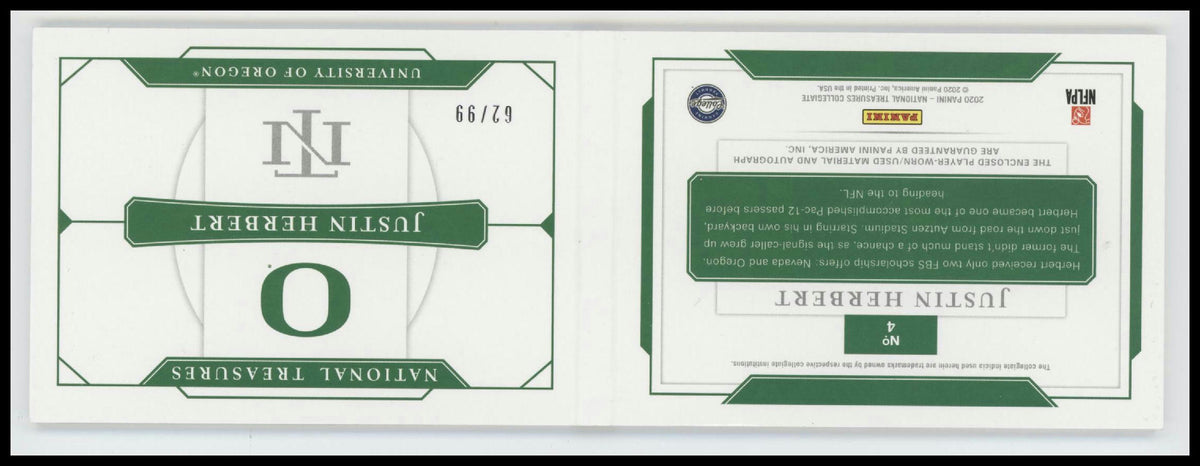 Panini National Treasures Collegiate Combo Booklet Justin Herbert #/99 Auto #4