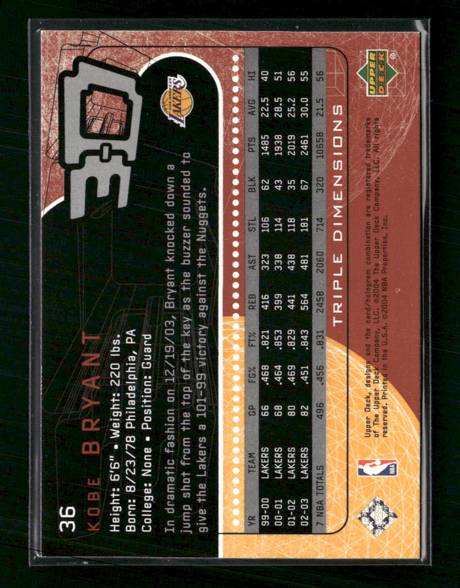 2003-04 Upper Deck Triple Dimensions Kobe Bryant #36