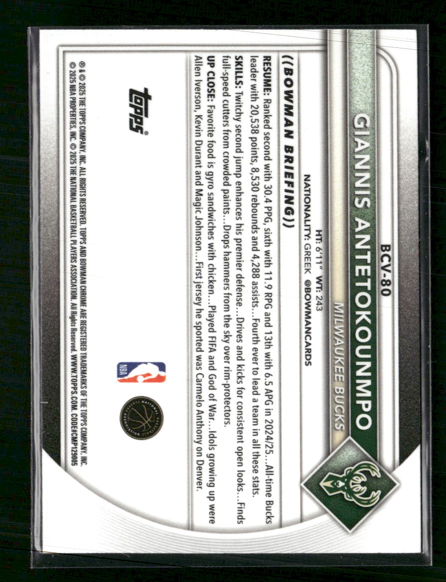 2025-26 Bowman Chrome Pink Mojo Refractors Giannis Antetokounmpo #/199 #BCV-80