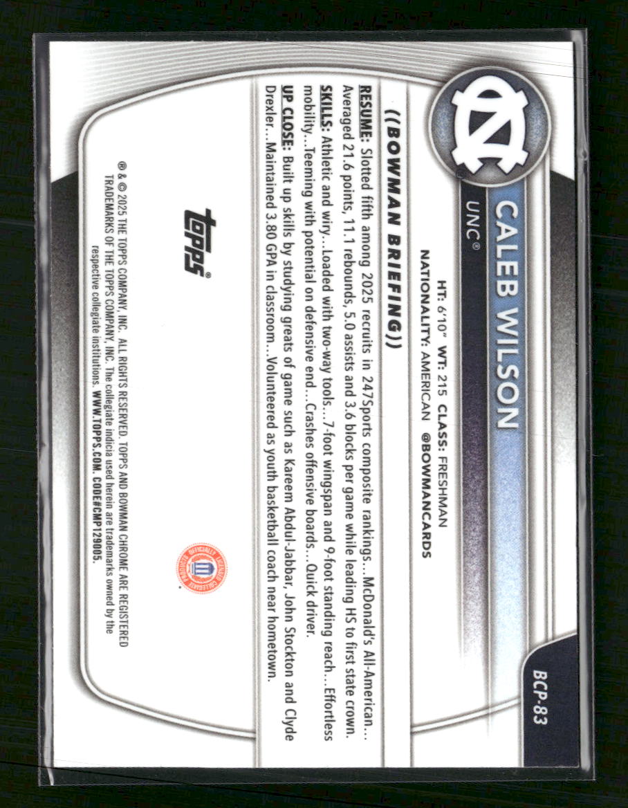 2025-26 Bowman Chrome Prospects Mojo Refractor Caleb Wilson #BCP-83