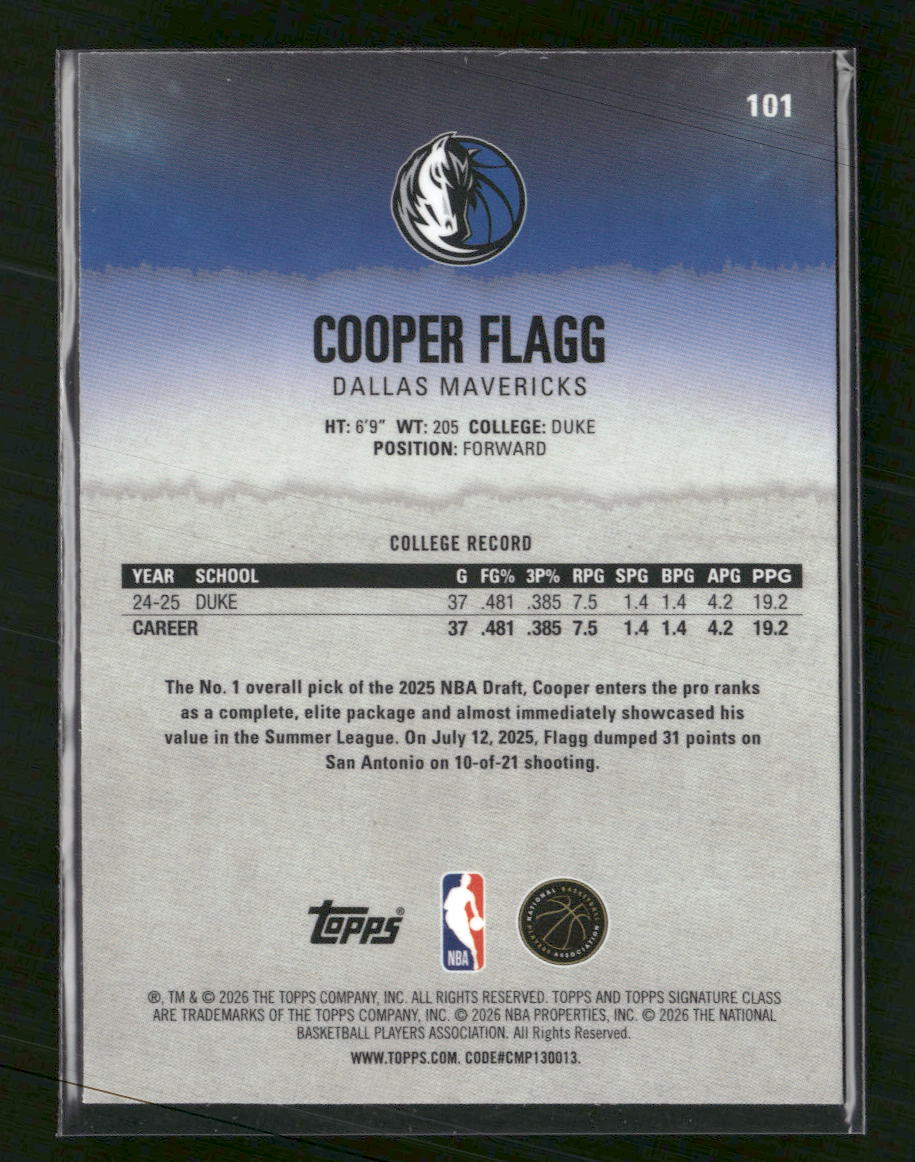 2025-26 Topps Signature Class Chrome Cooper Flagg Rookie #101