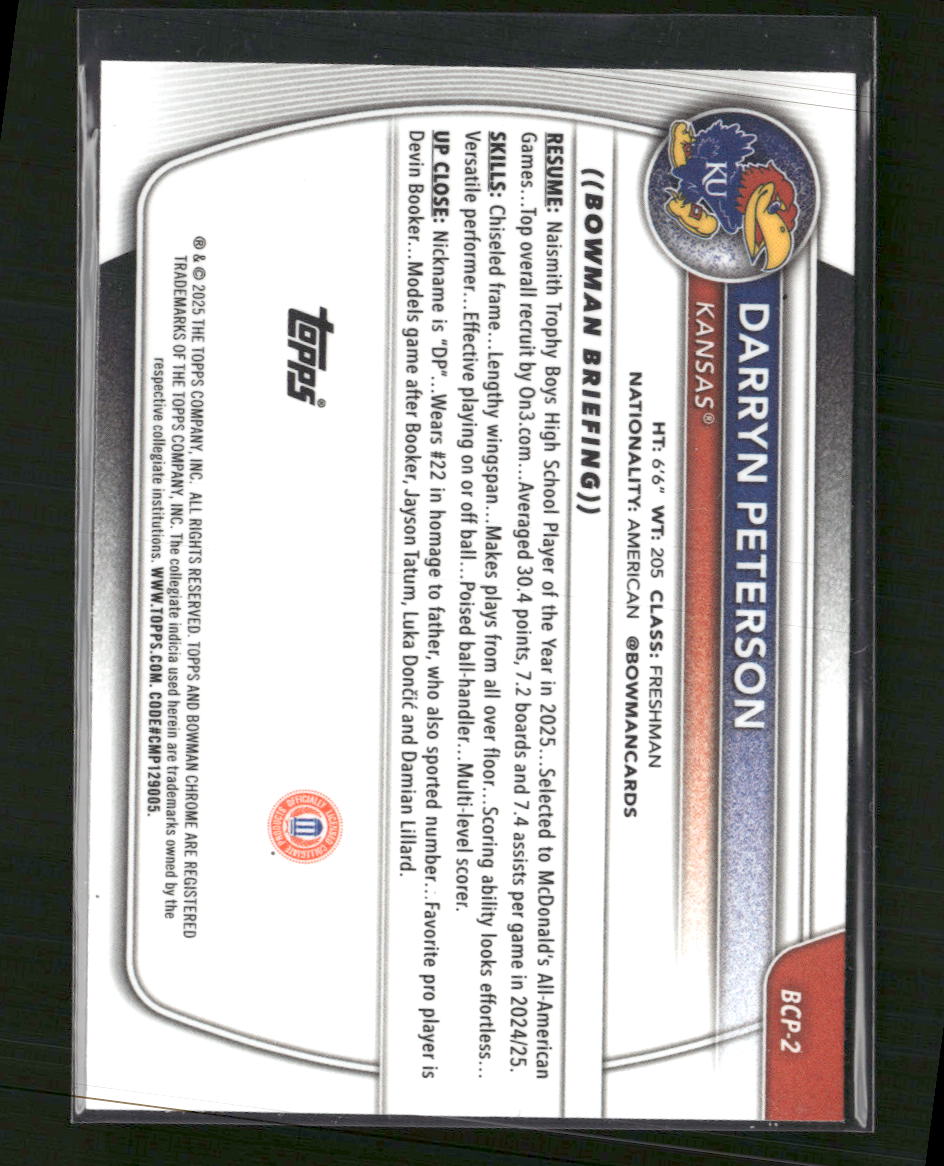 2025-26 Bowman Chrome Prospects Mojo Refractor Darryn Peterson #BCP-2