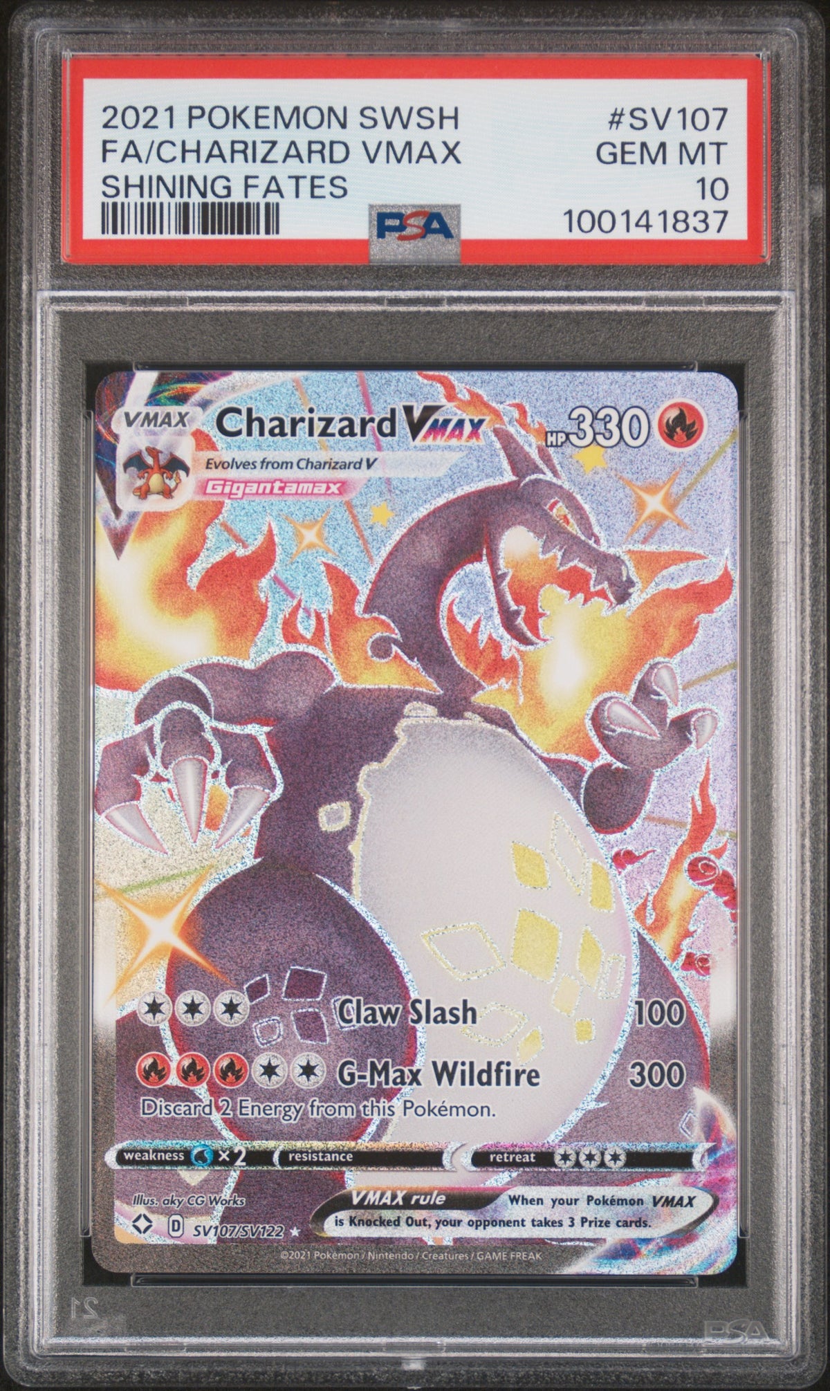 2021 Pokemon Sword & Shield Shining Fates Fa/Charizard Vmax 10 PSA #SV107