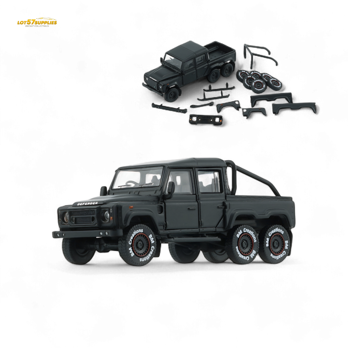 BM Creations Land Rover Defender 110 6x6 Matte Blk RHD 1:64
