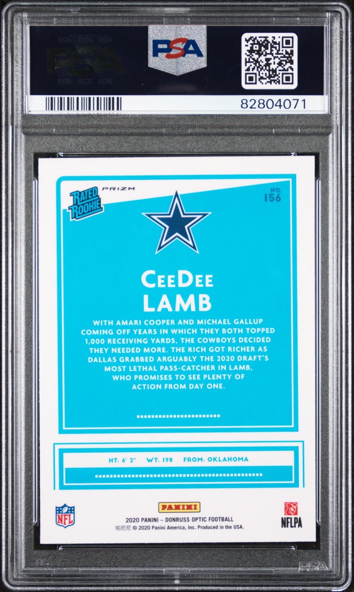 2020 Panini Donruss Optic Teal Velocity Ceedee Lamb 10 PSA #156