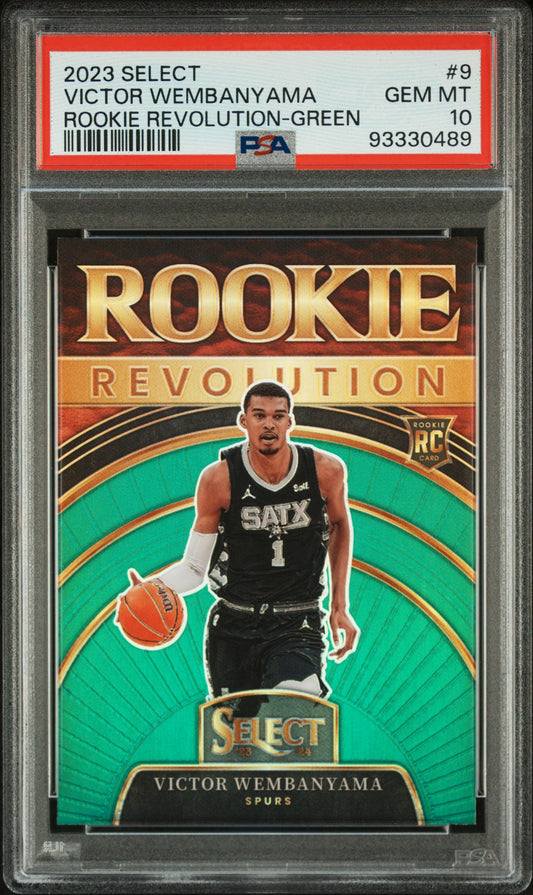 2023 Panini Select Rookie Revolution Green Prizm Victor Wembanyama 10 PSA #9