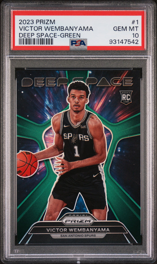 2023 Panini Prizm Deep Space Deep Space-Green Prizm Victor Wembanyama 10 PSA #1