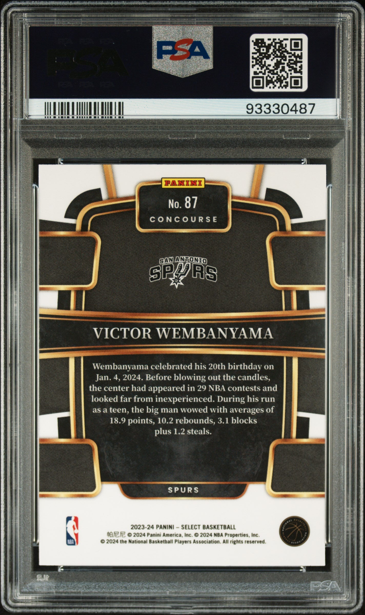 2023 Panini Select Blue Victor Wembanyama 10 PSA #87