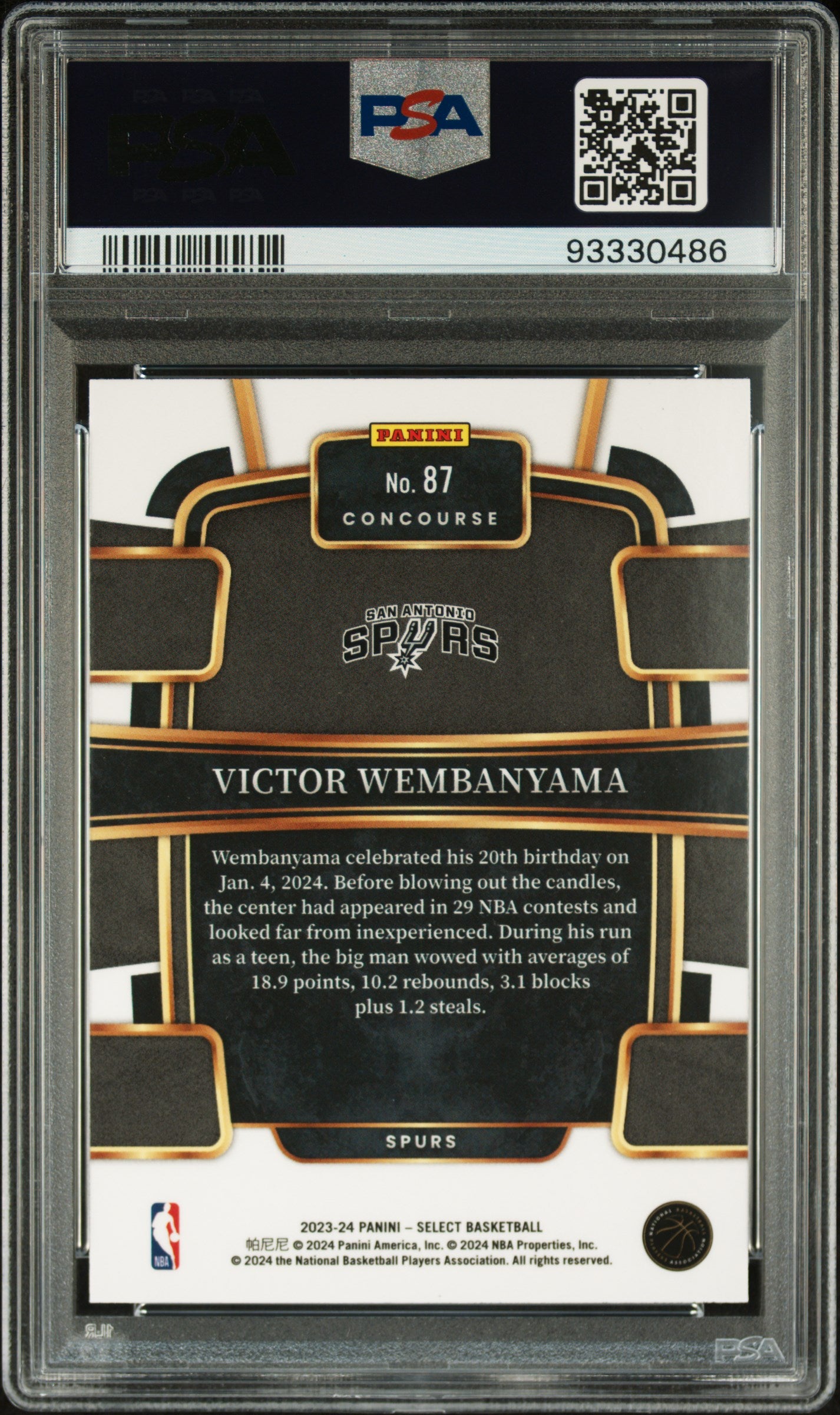 2023 Panini Select Blue Victor Wembanyama 10 PSA #87