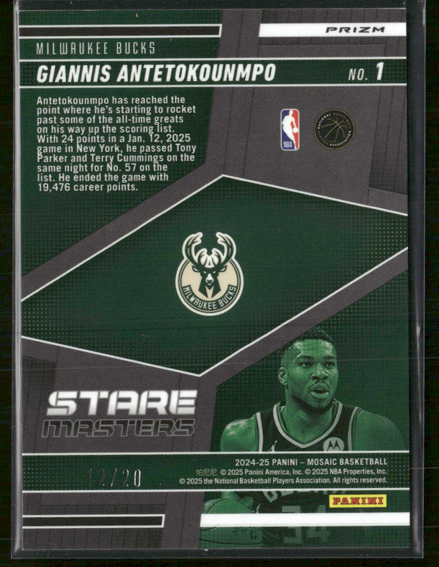 2024-25 Panini Mosaic Stare Masters Pink Fast Break Giannis A. #/20 #1