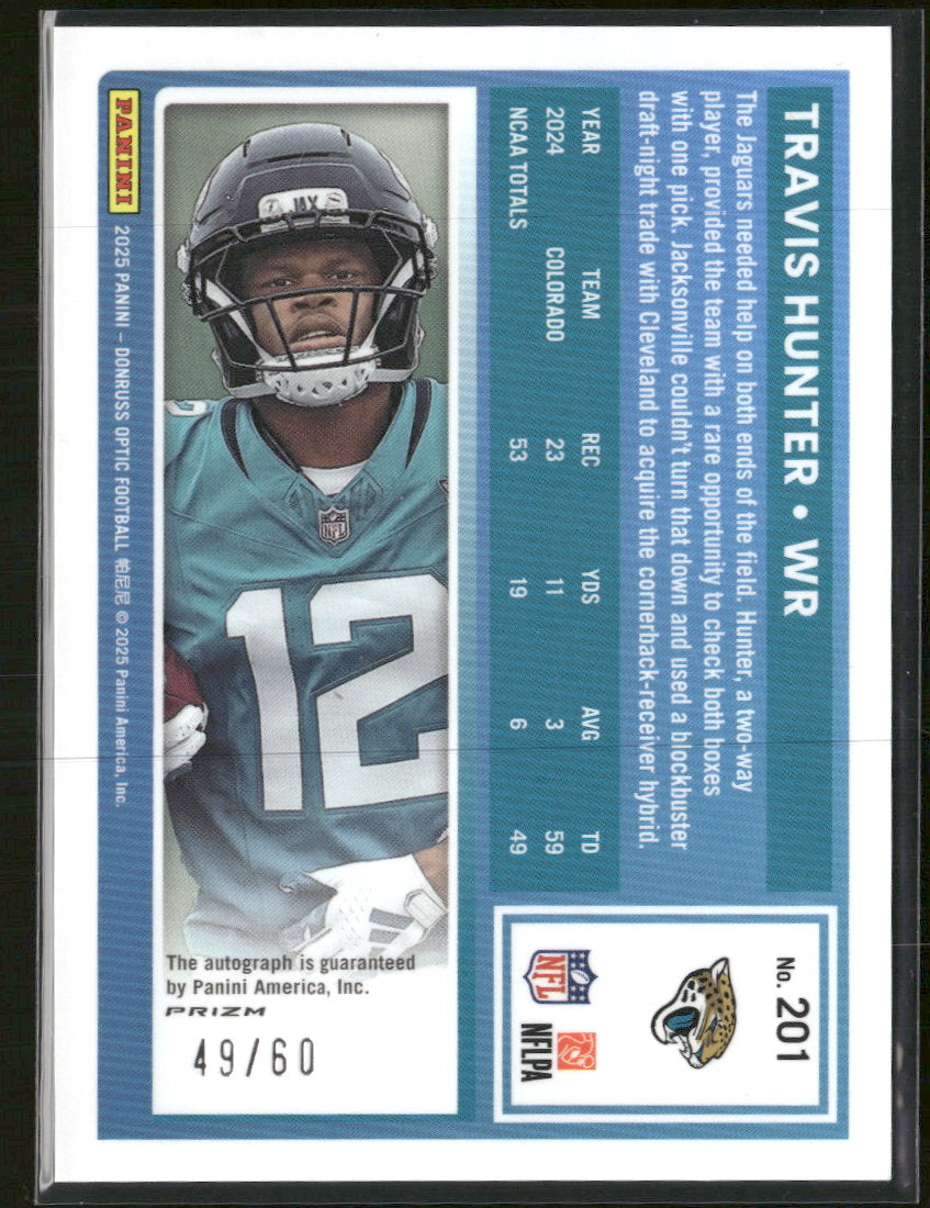 2025 Donruss Optic Rated Rookies Auto Black Gold Travis Hunter #/60 #201