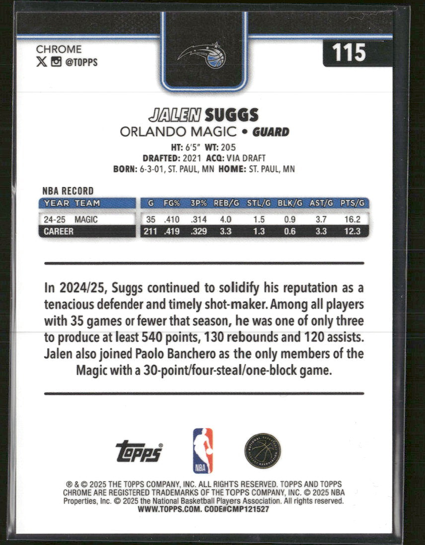 2025-26 Topps Chrome Gold RayWave Refractor Jalen Suggs #/50 #115