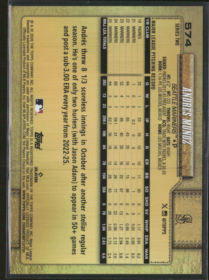 2026 Topps Golden Mirror Variations Andrés Muñoz #574