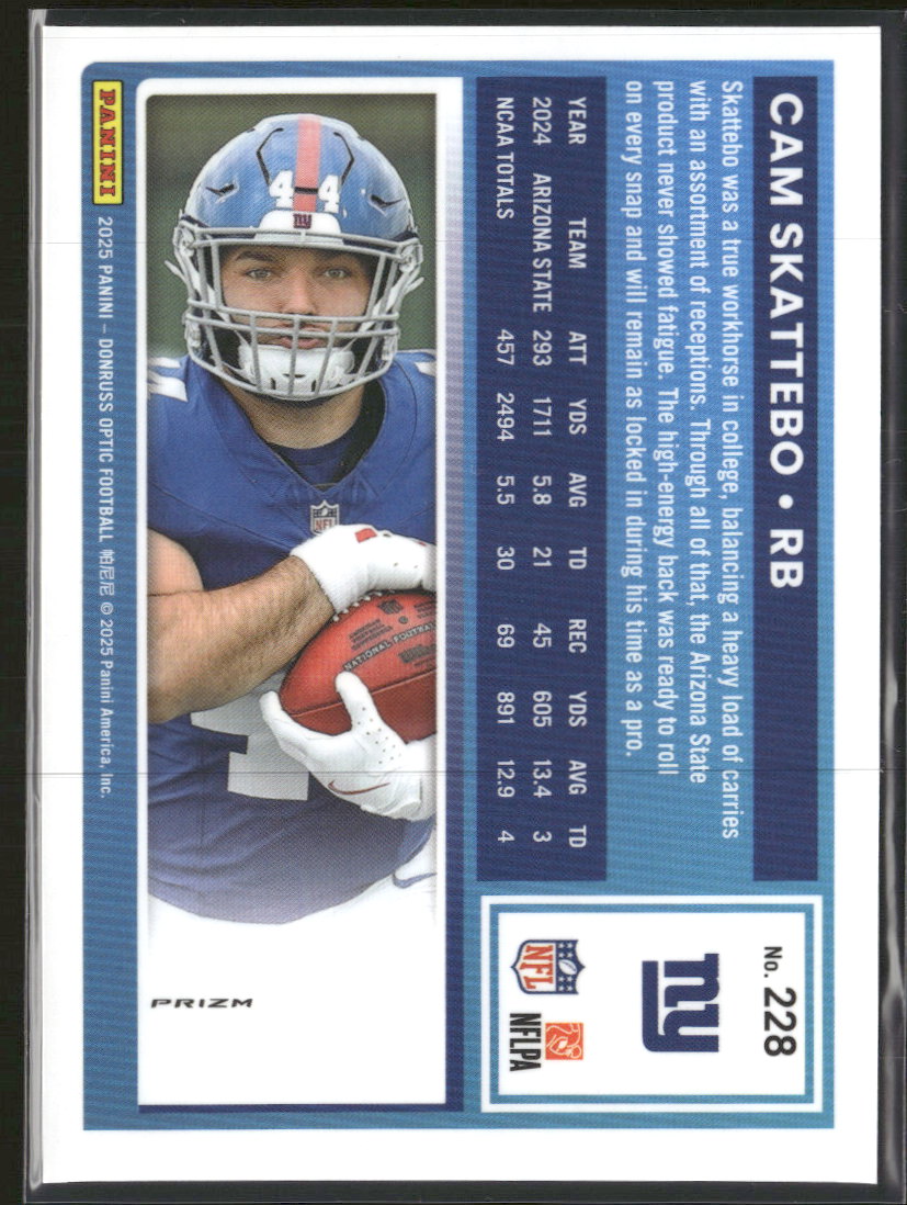 2025 Donruss Optic Fire Cam Skattebo Rookie #228
