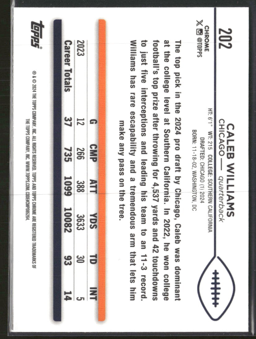 2024 Topps Chrome Prism Refractor Caleb Williams Rookie #202