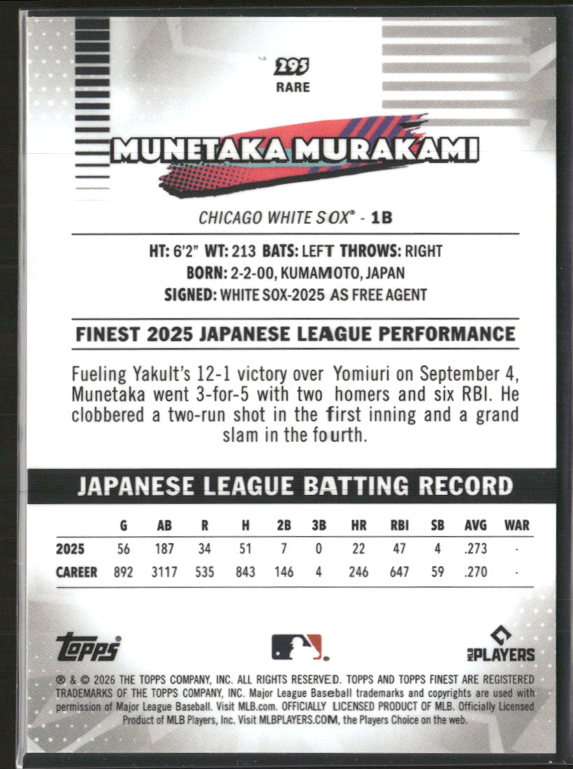2026 Finest Gold Mini-Diamond Refractors Munetaka Murakami Rookie #/50 #295