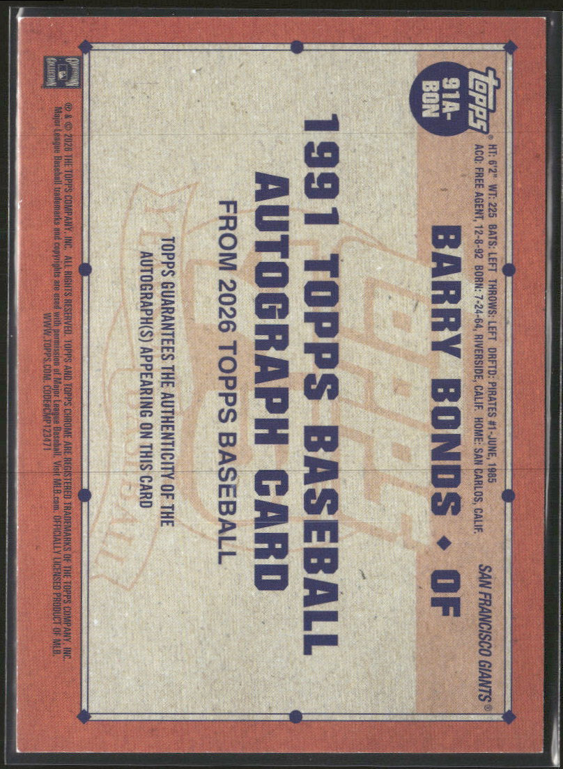 2026 Topps 35th Anniversary Autographs (Series Two) Barry Bonds Auto #91A-BON