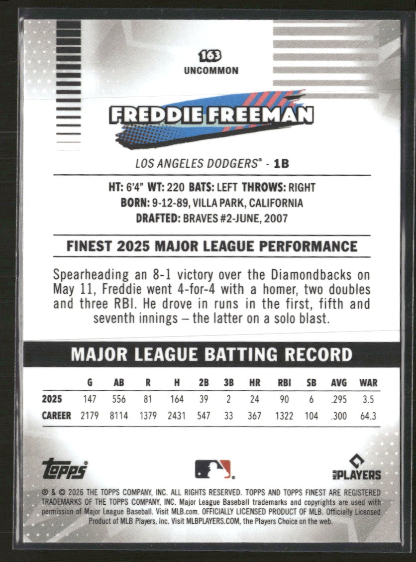 2026 Finest Yellow Refractors Freddie Freeman #/275 #163