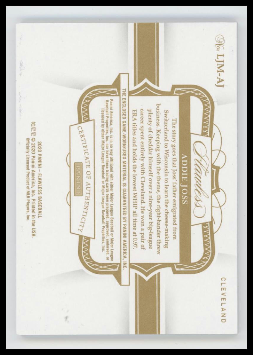 2020 Panini Flawless Legends Jumbo Material Ruby Addie Joss #/20 #LJM-AJ