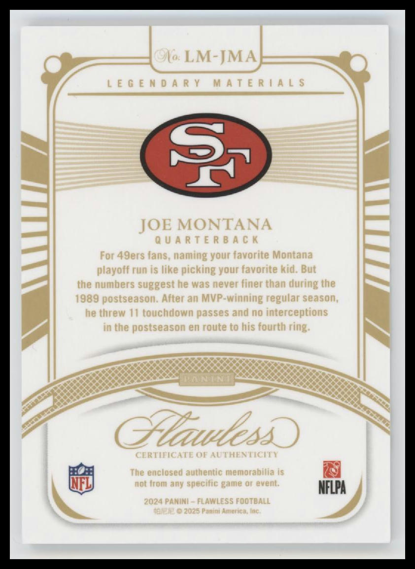 2024 Panini Flawless Legendary Materials Joe Montana #/15 #LM-JMA
