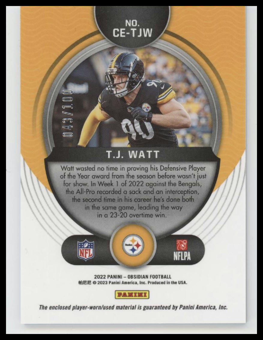 2022 Panini Obsidian Cutting Edge T.J. Watt #/100 #CE-TJW