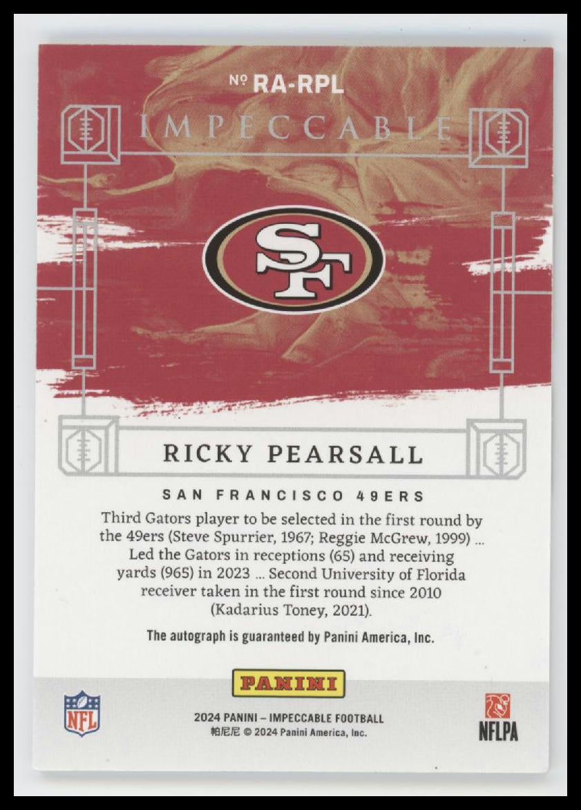 2024 Panini Impeccable Rookie Autographs Silver Ricky Pearsall #/49 Auto #RA-RPL