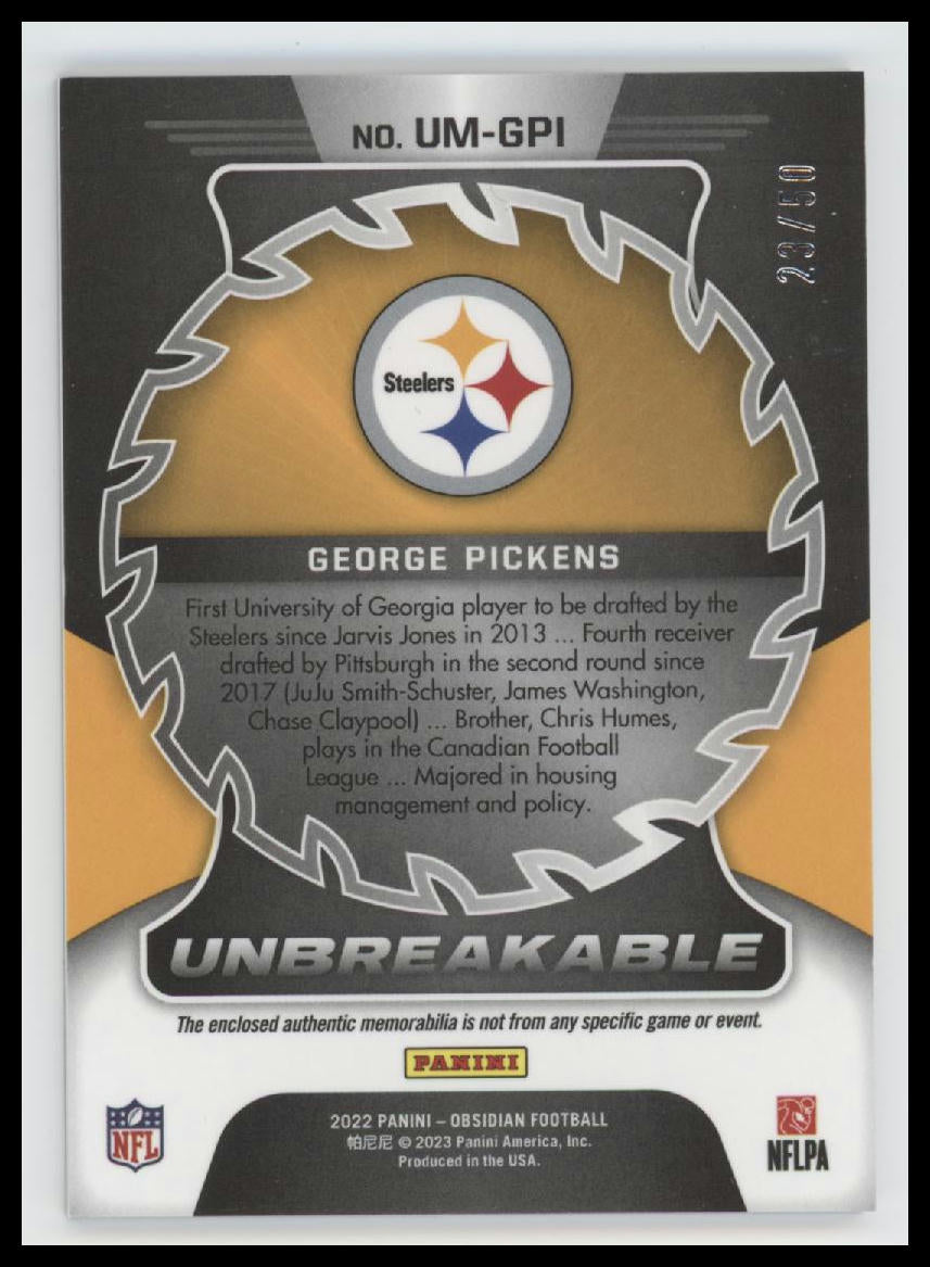 2022 Panini Obsidian George Pickens Unbreakable #UM-GPI