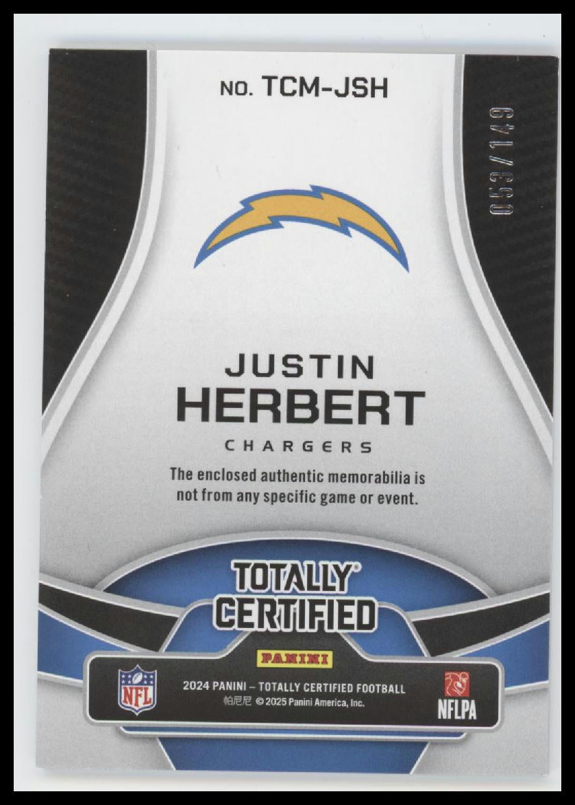 2024 Panini Totally Certified Materials #/149 Justin Herbert #TCM-JSH