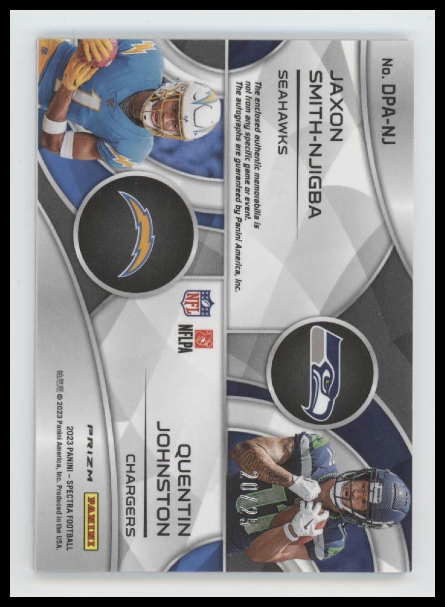 2023 Panini Spectra Dual Patch Jaxon Njigba/Quentin Johnston #/25 Auto #DPA-NJ