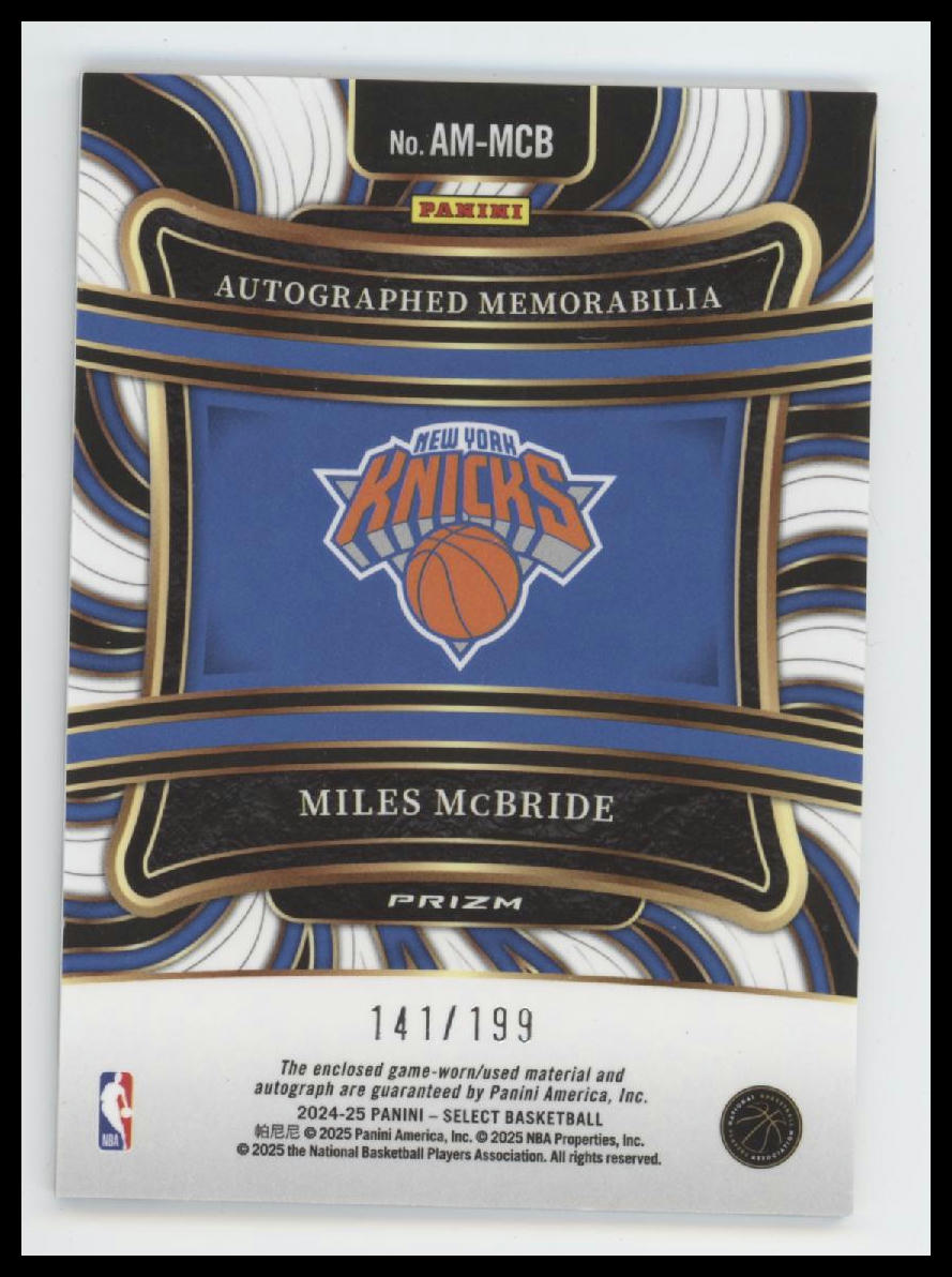 2024-25 Panini Select Autographed Memorabilia Miles McBride #/199 Auto #AM-MCB