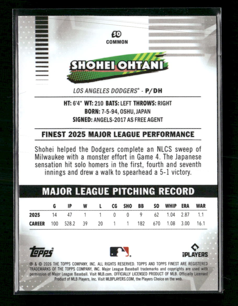 2026 Finest Pink Refractors Shohei Ohtani #/250 #50