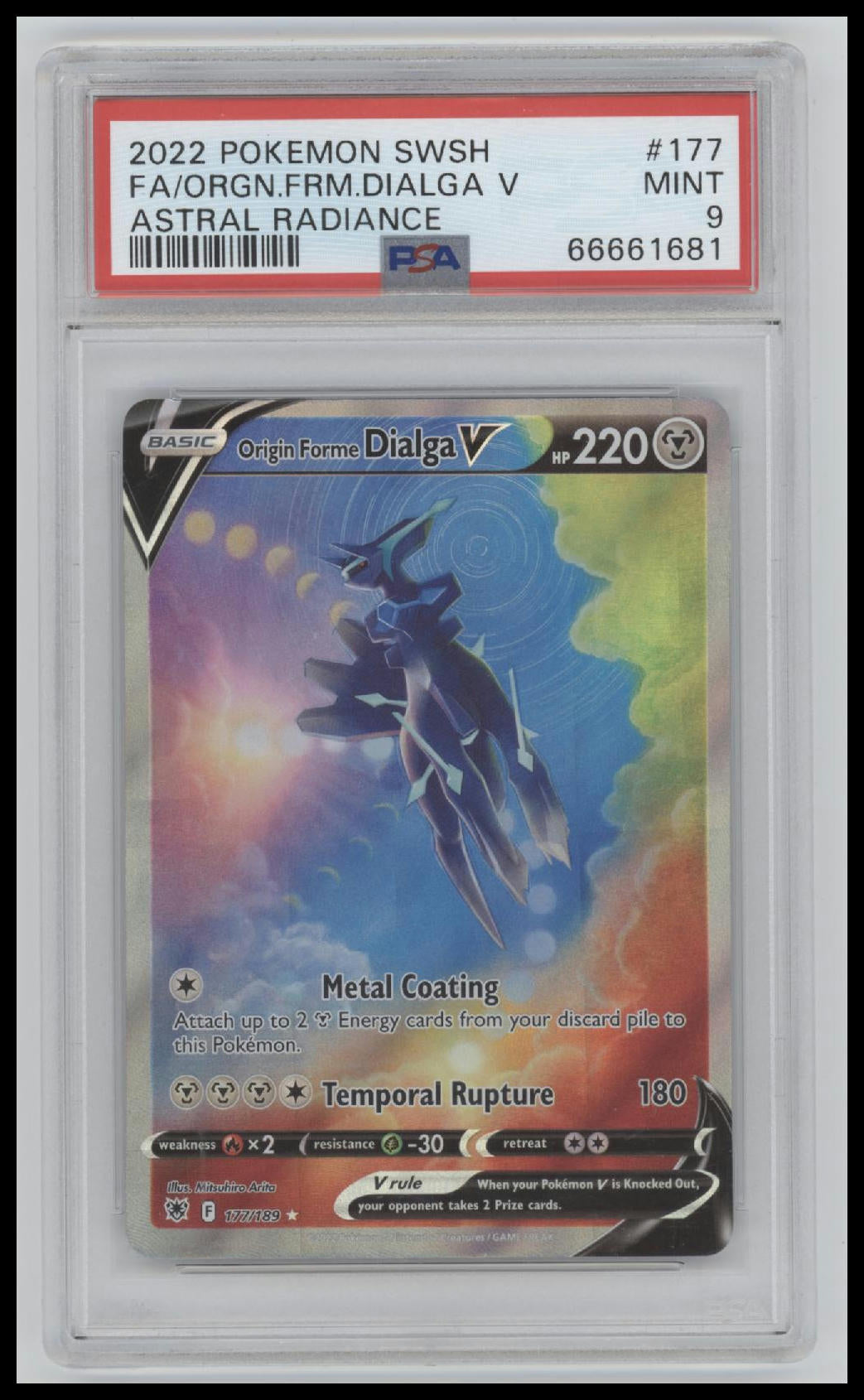 2022 Pokemon Sword & Shield Astral Radiance Fa/Orgn.Frm.Dialga V 9 PSA #177