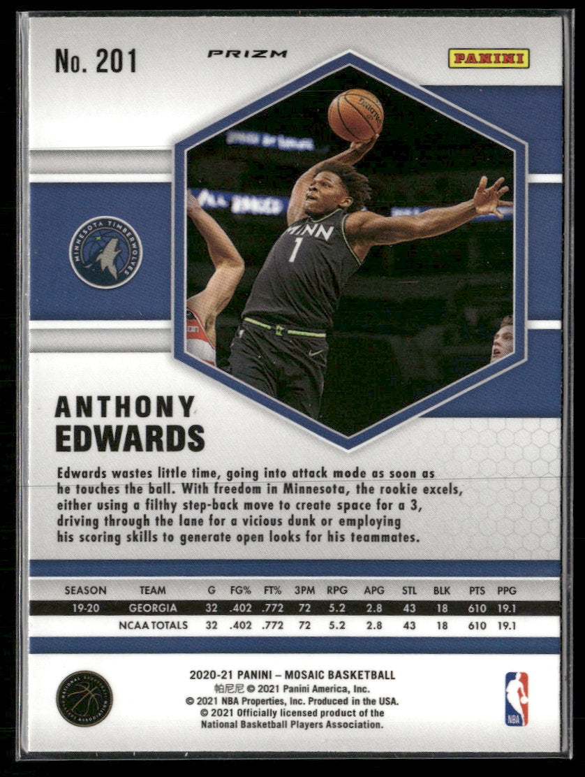 2020-21 Panini Mosaic Mosaic Reactive Red Anthony Edwards Rookie #201