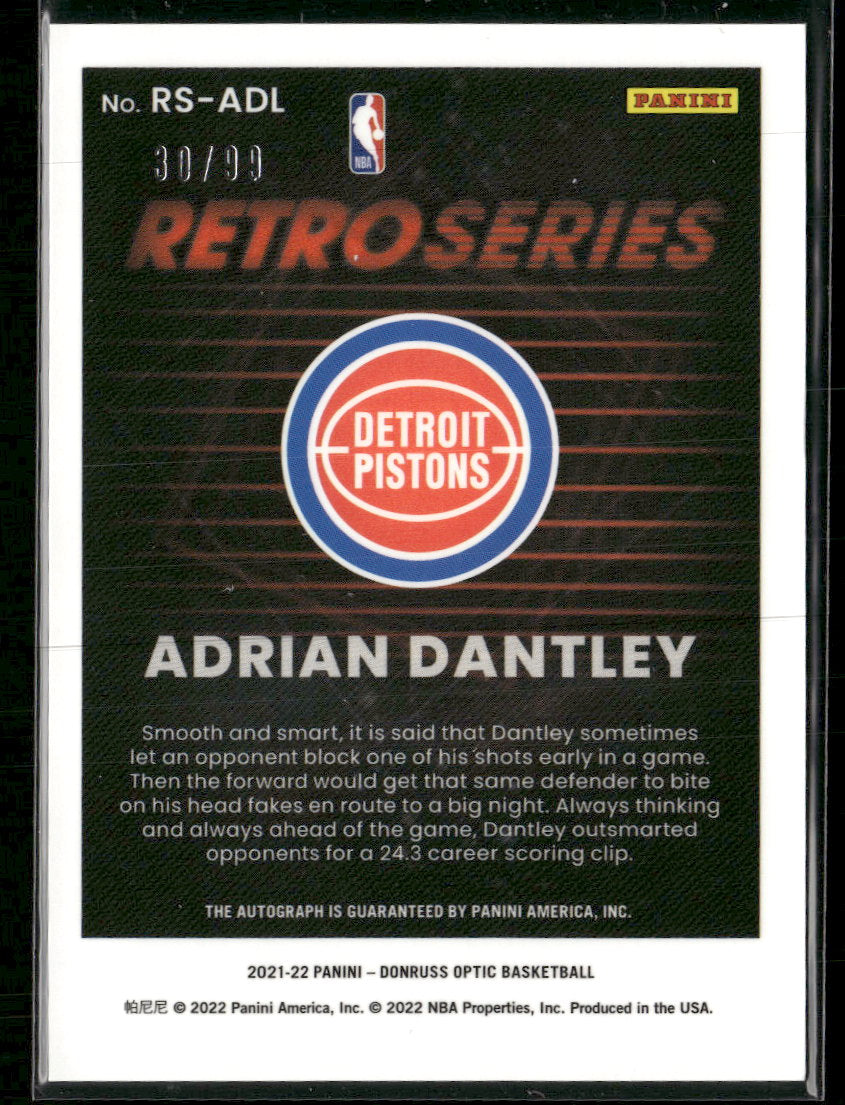 2021-22 Donruss Optic Retro Series Signatures Adrian Dantley #/99 Auto #RS-ADL