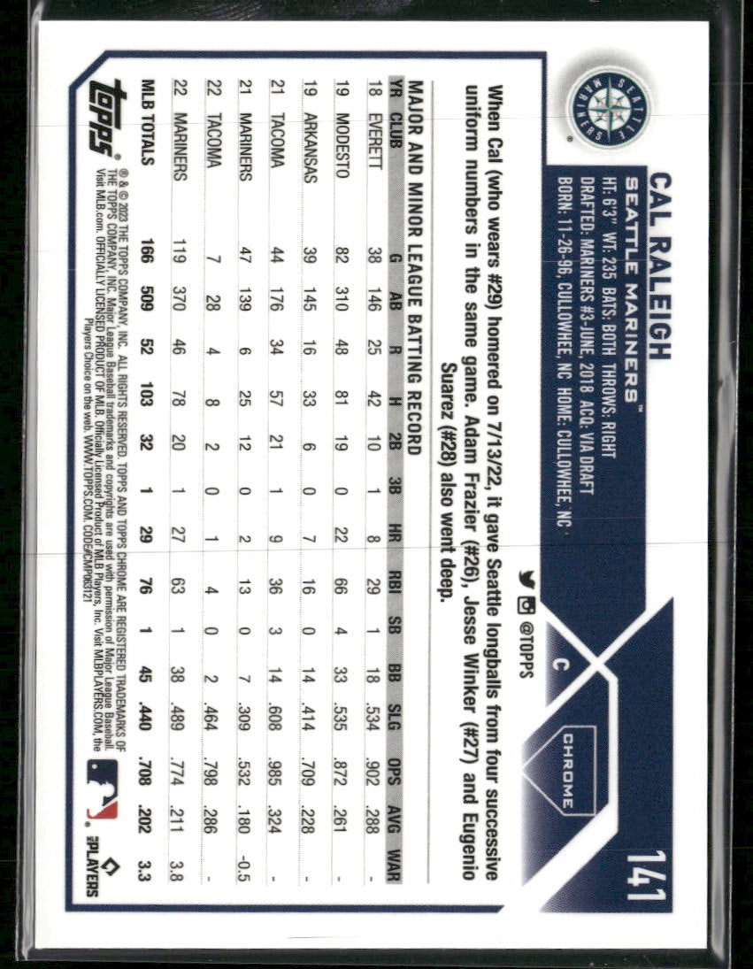 2023 Topps Chrome Green Sonar Refractors Cal Raleigh #/99 #141