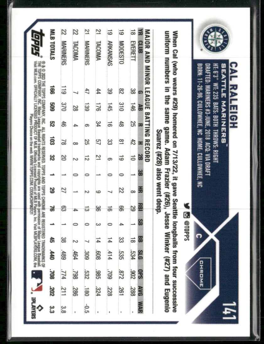 2023 Topps Chrome Blue Wave Refractors #/75 Cal Raleigh #141