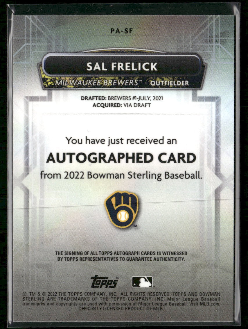 2022 Bowman Sterling Prospect Autographs Sal Frelick Auto #PA-SF