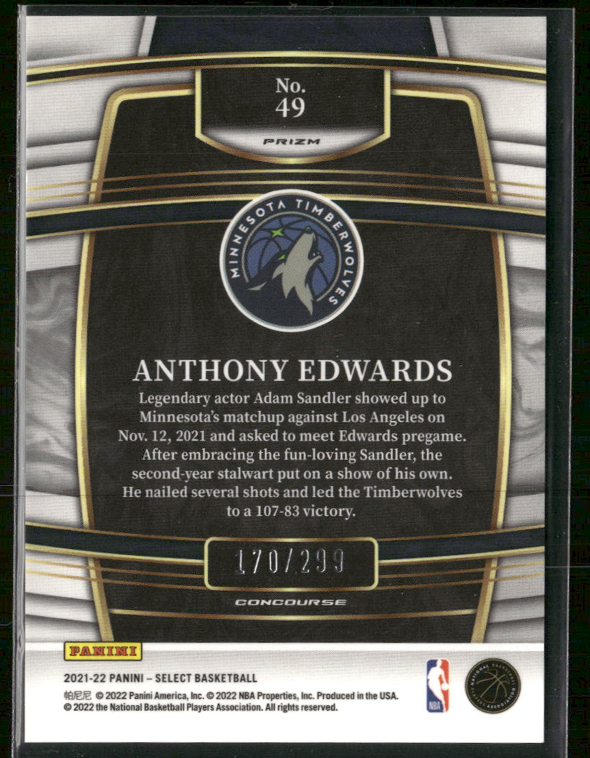2021-22 Panini Select Light Blue Prizms Anthony Edwards #/299 #49