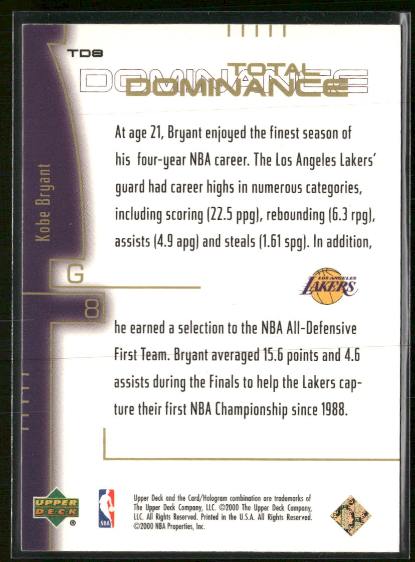 2000-01 Upper Deck Total Dominance Kobe Bryant #TD8