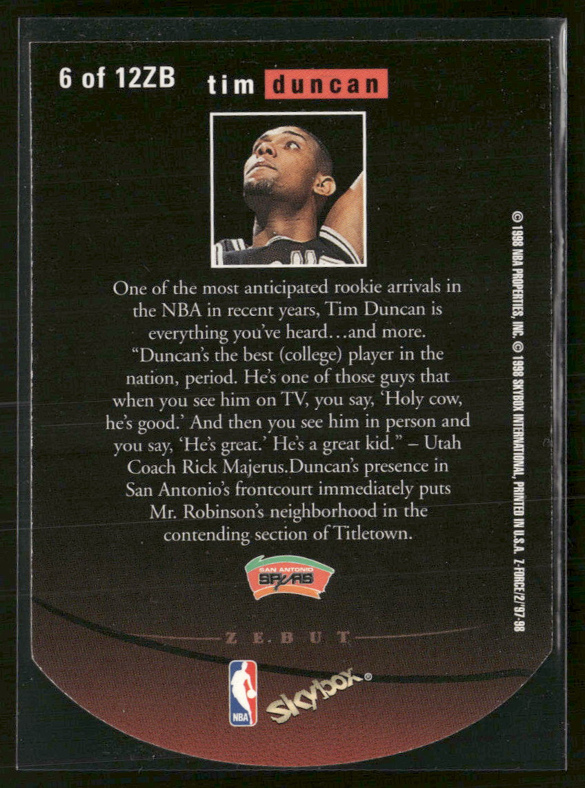 1997-98 SkyBox Z-Force Zebut Tim Duncan #6 ZB