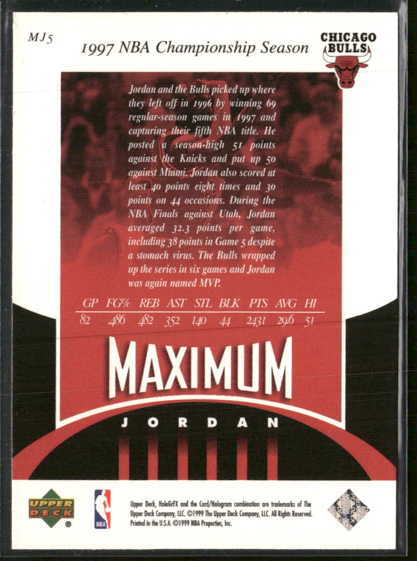 1999-00 Upper Deck HoloGrFX Maximum Jordan Michael Jordan #MJ5