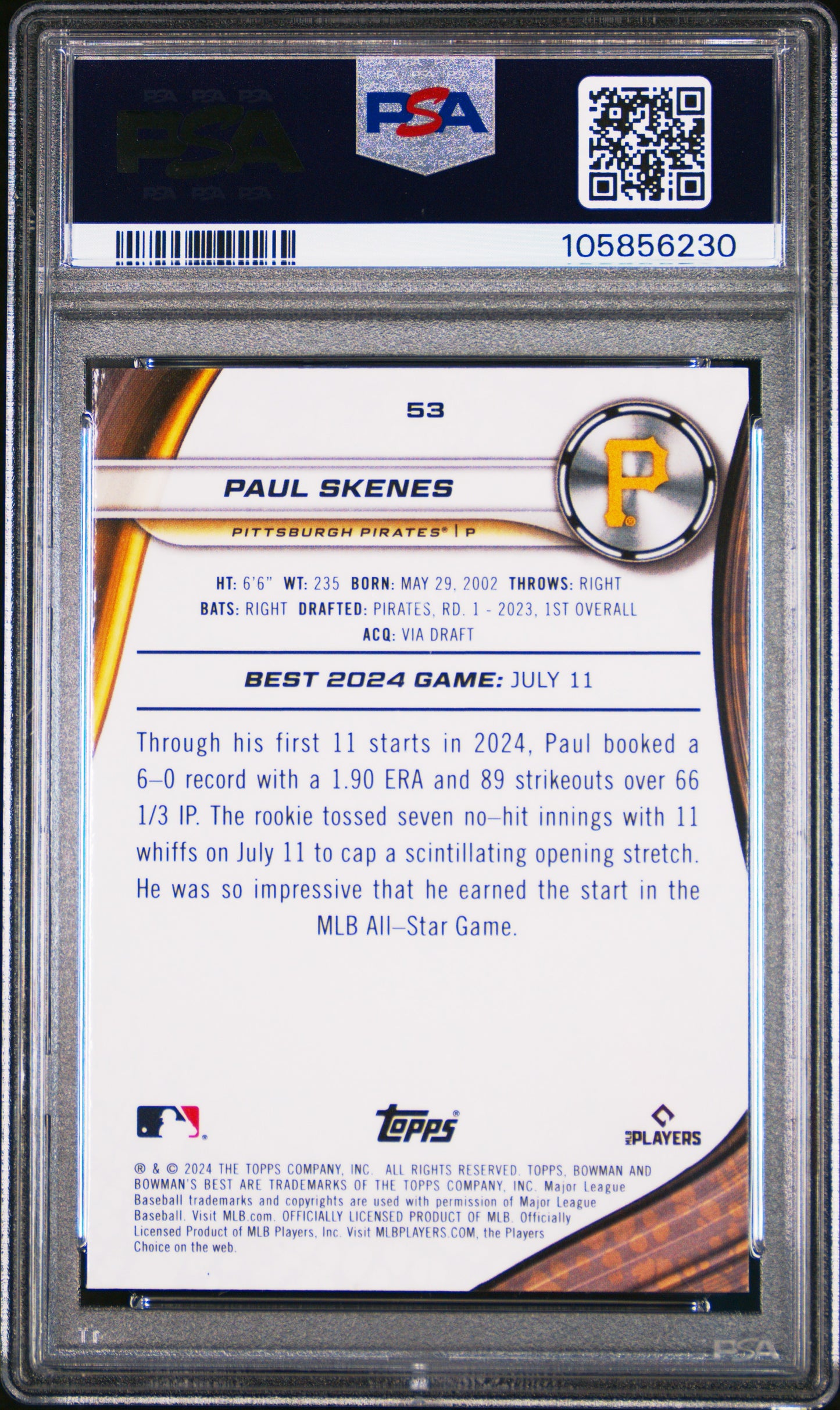 2024 Bowman'S Best Paul Skenes 10 PSA #53