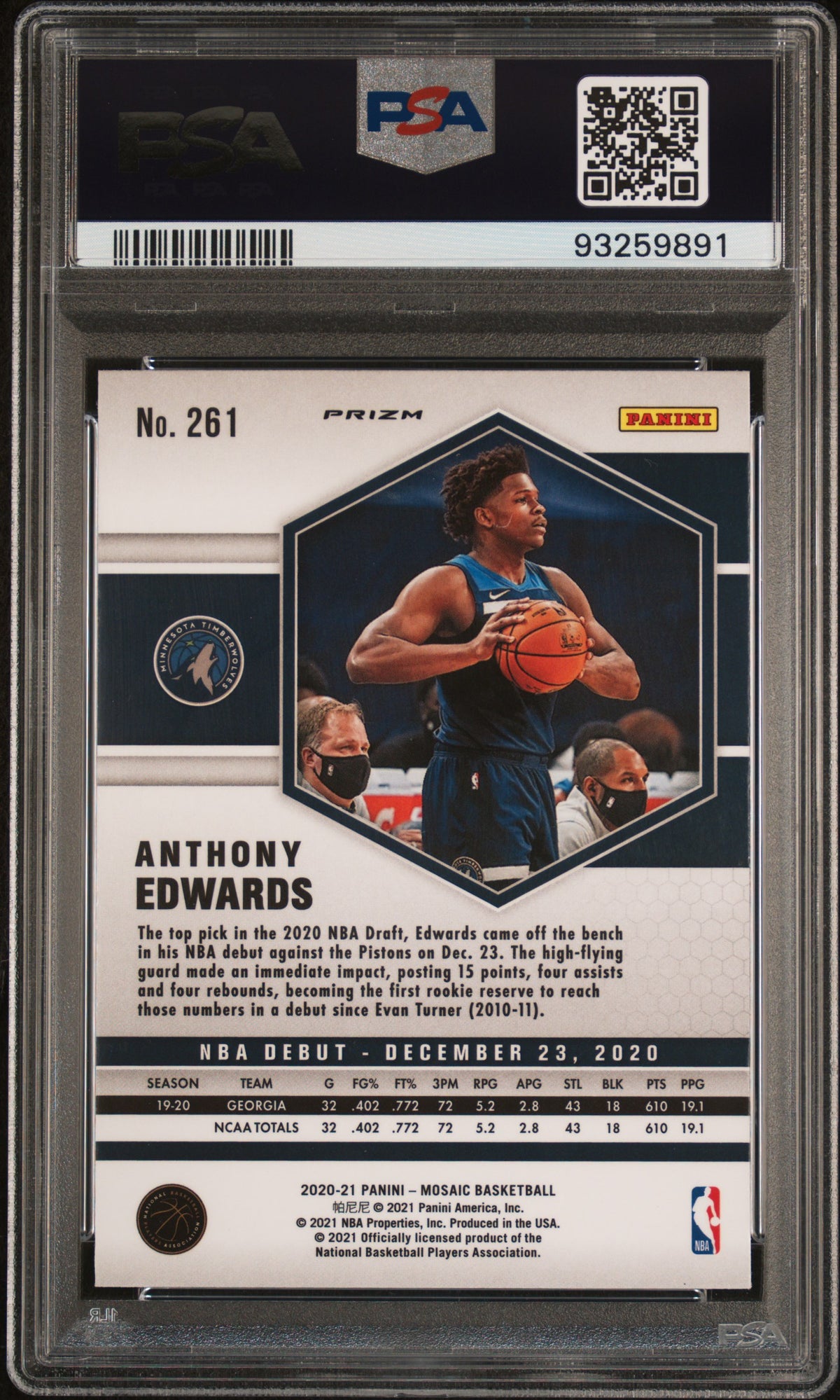 2020 Panini Mosaic Camo Pink Anthony Edwards 10 PSA #261