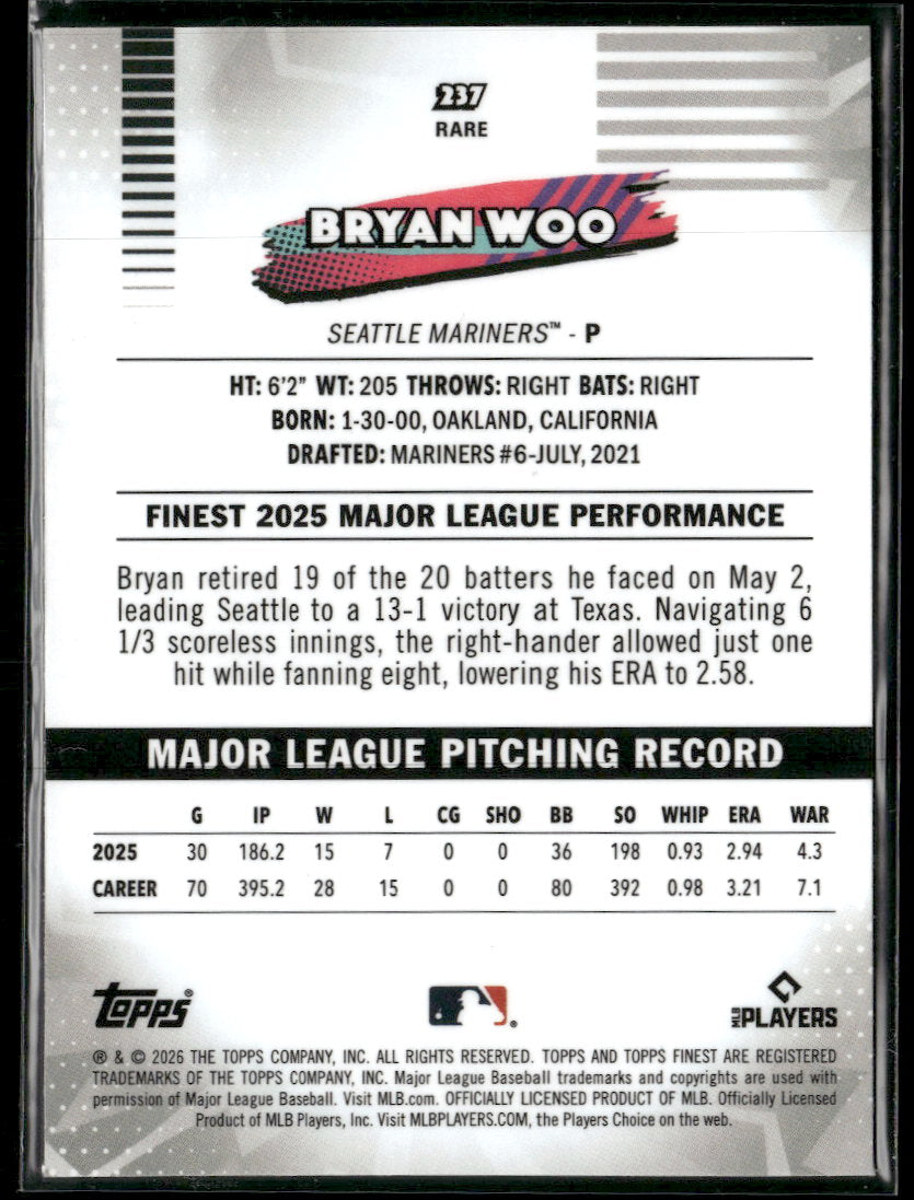 2026 Finest Blue Mini-Diamond Refractors Bryan Woo #/150 #237