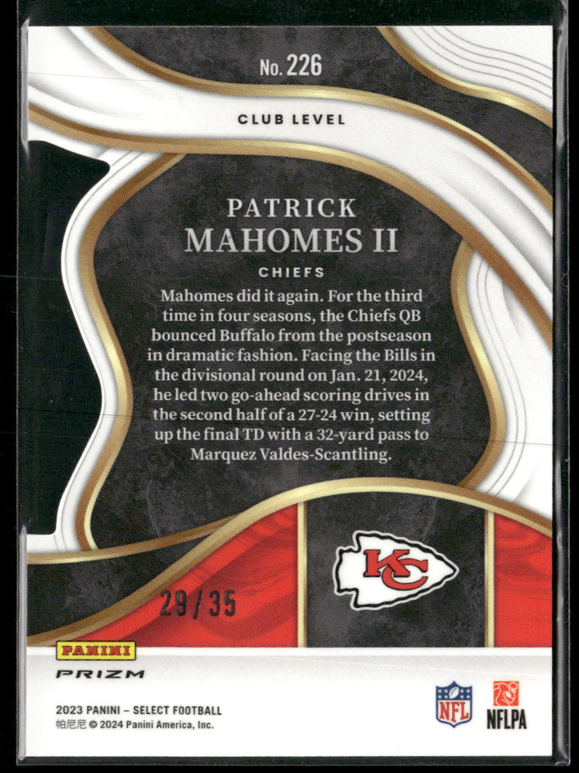 2023 Panini Select Blue and Orange Prizms Die Cuts Patrick Mahomes II #/35 #226