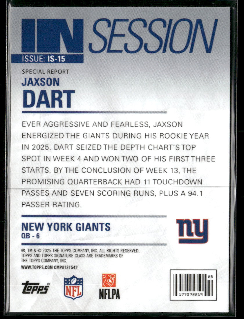 2025 Topps Signature Class In Session Jaxson Dart #IS-15