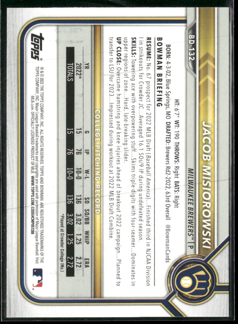 2022 Bowman Draft Jacob Misiorowski #BD-132