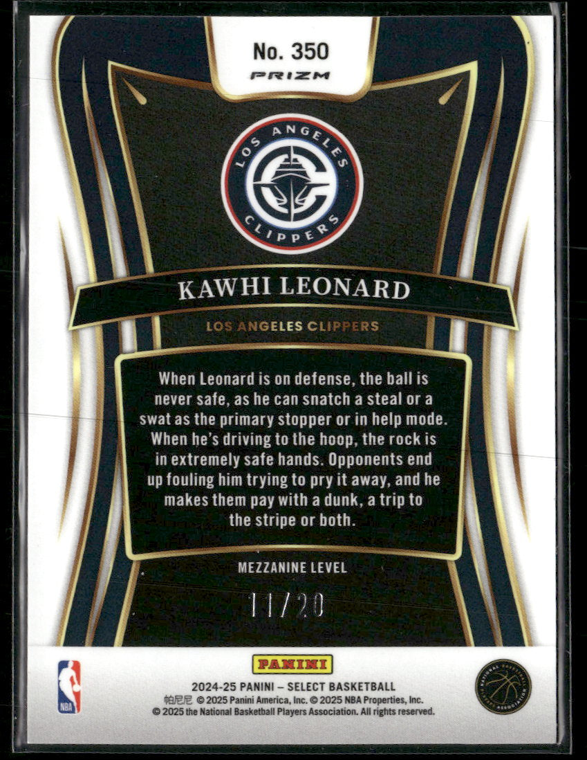 2024-25 Panini Select Red Mojo Prizm Kawhi Leonard #/20 #350