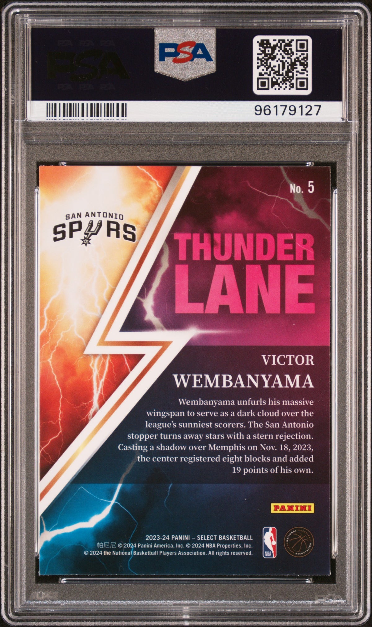 2023 Panini Select Thunder Lane Victor Wembanyama 10 PSA #5