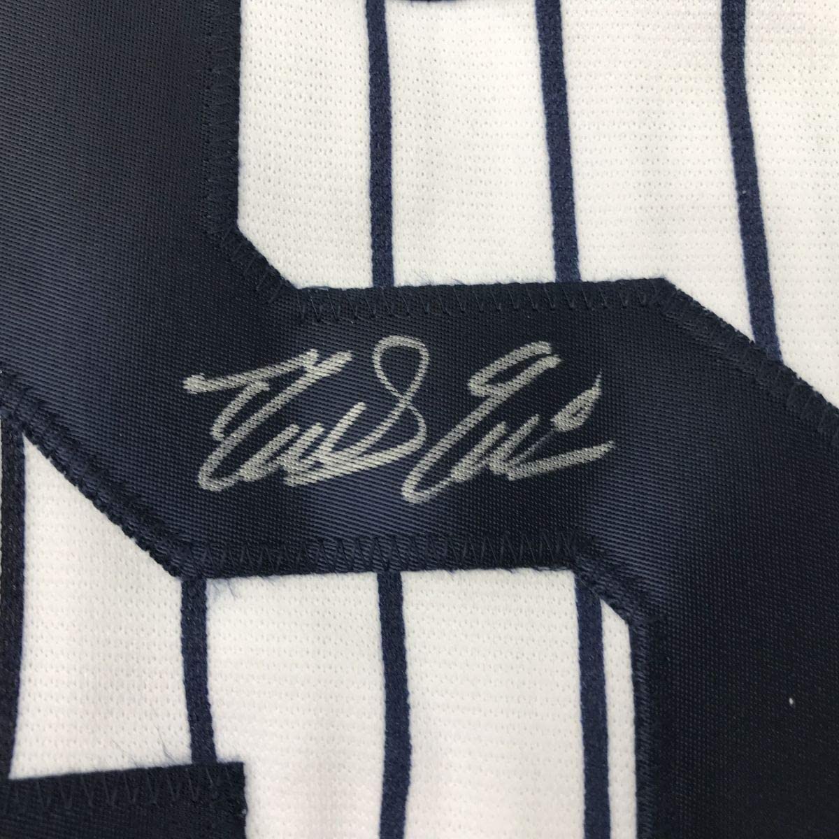 Framed Autographed/Signed Domingo German 35x39 New York Pinstripe Baseball Jersey JSA COA